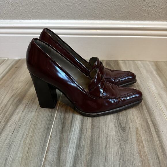 VTG Prada Block Heel Burgundy Red Loafers 8.5/38.5 Heels Pumps Twee Retro Goth - Picture 3 of 14
